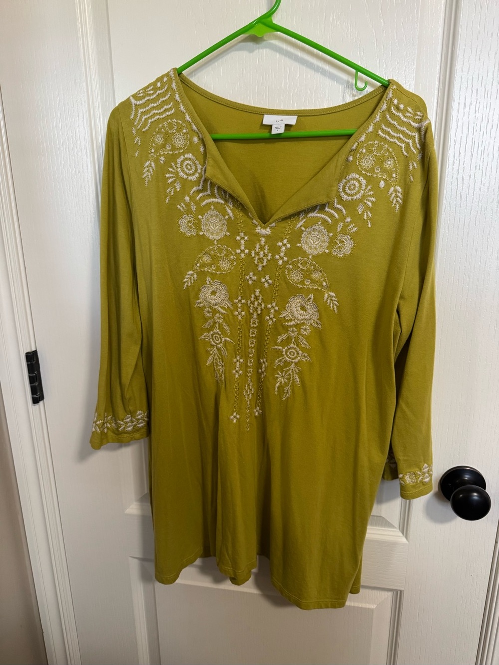 J. Jill Olive Green Embroidered V-Neck Tunic